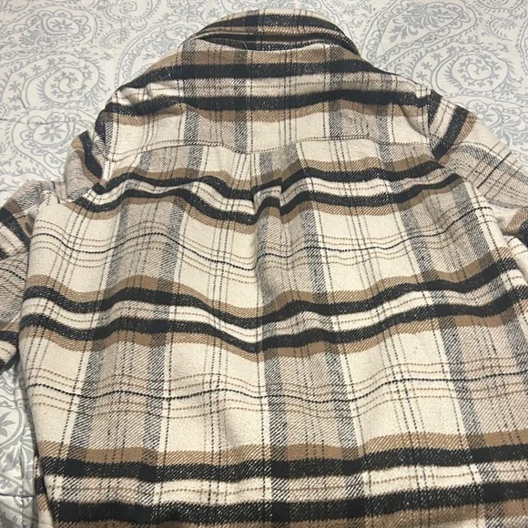 Windsor Plaid Varsity Jacket in Cream and Brown - Picture 7 of 8